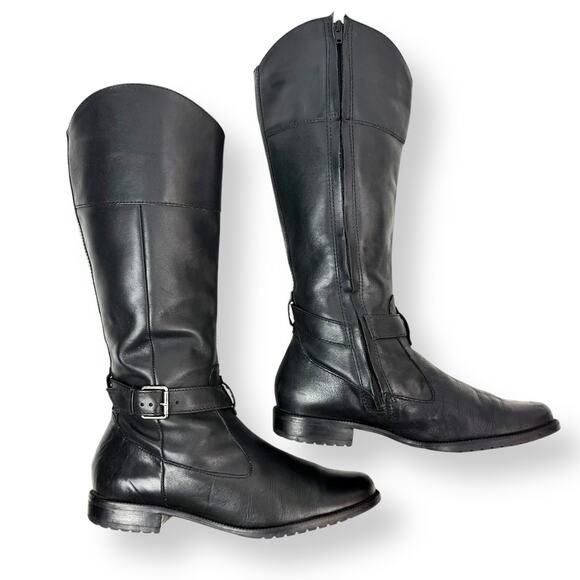 Vintage LL BEAN black leather tall equestrian boots with buckle trim - Picture 11 of 16